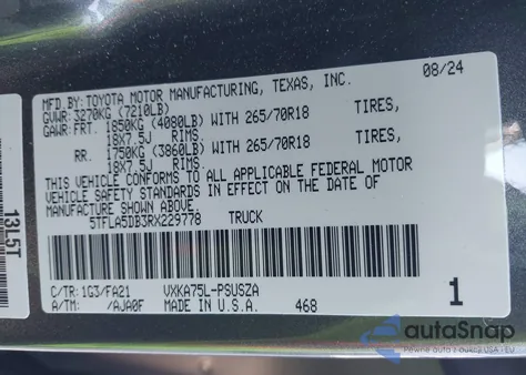 2024 Toyota Tundra Sr5 from USA, damaged, VIN 5TFLA5DB3RX229778